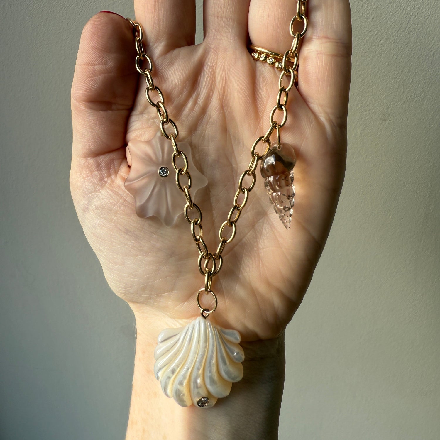Shells One‑of‑a‑Kind Gold, Diamond & Carved Gemstones Necklace
