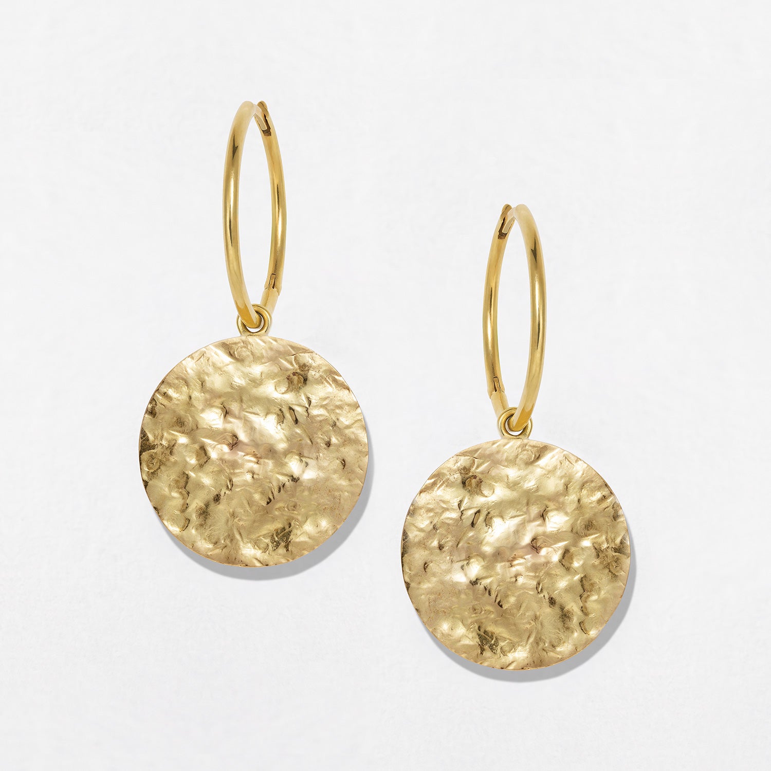 Gold Sun Disc Drop Hoop Earrings 25mm