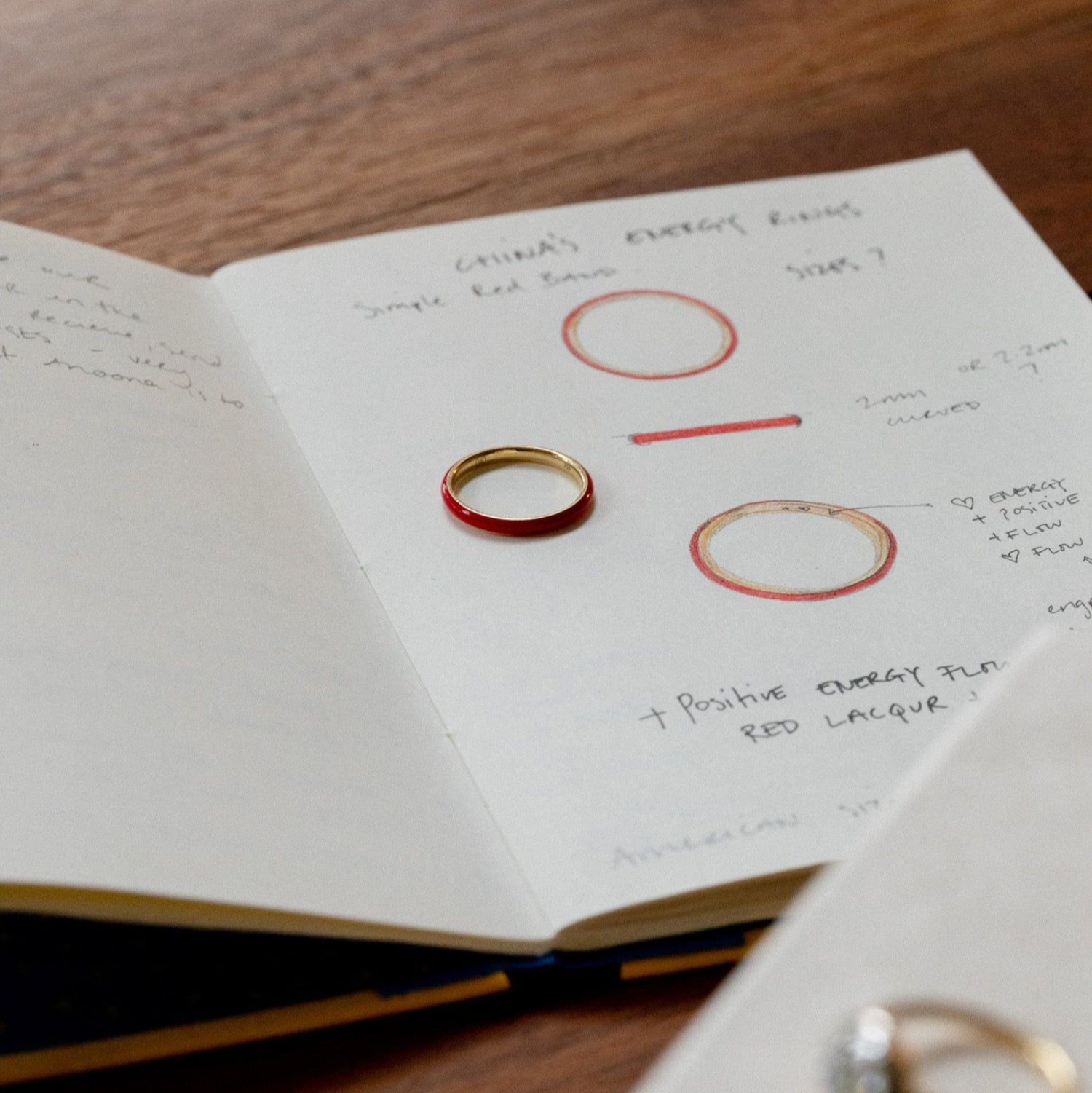 Jewellery drawing with 18K yellow gold Energy Gold Band featuring a unique coloured enamel finish and solid gold profile by Isabella Roux.