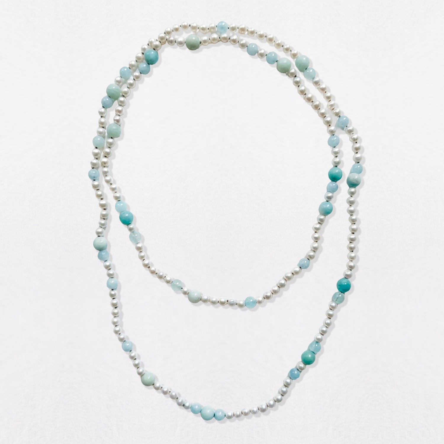 White Pearl Green Bead Necklace