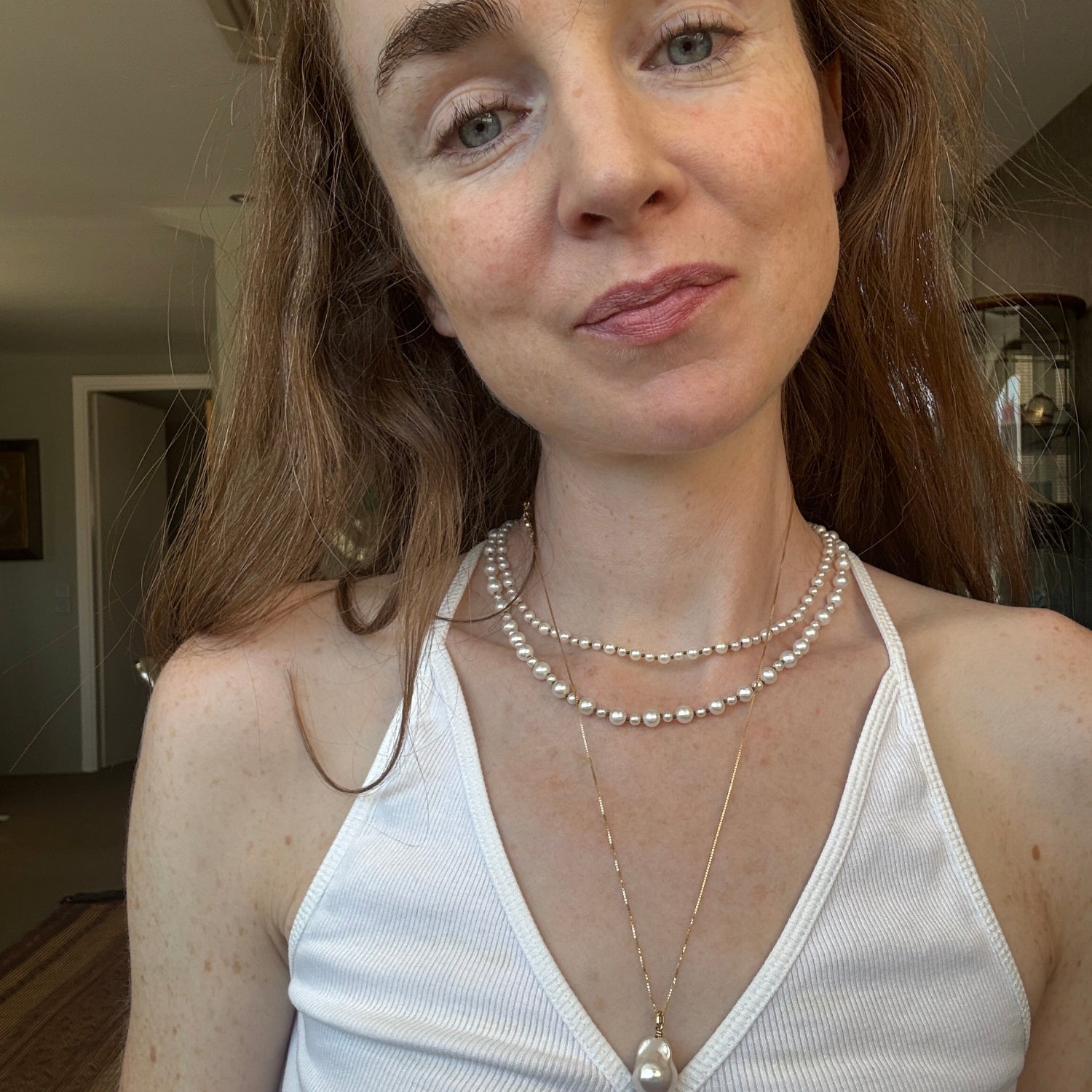 Pearl Pebble & Gold 15 Inch Necklace
