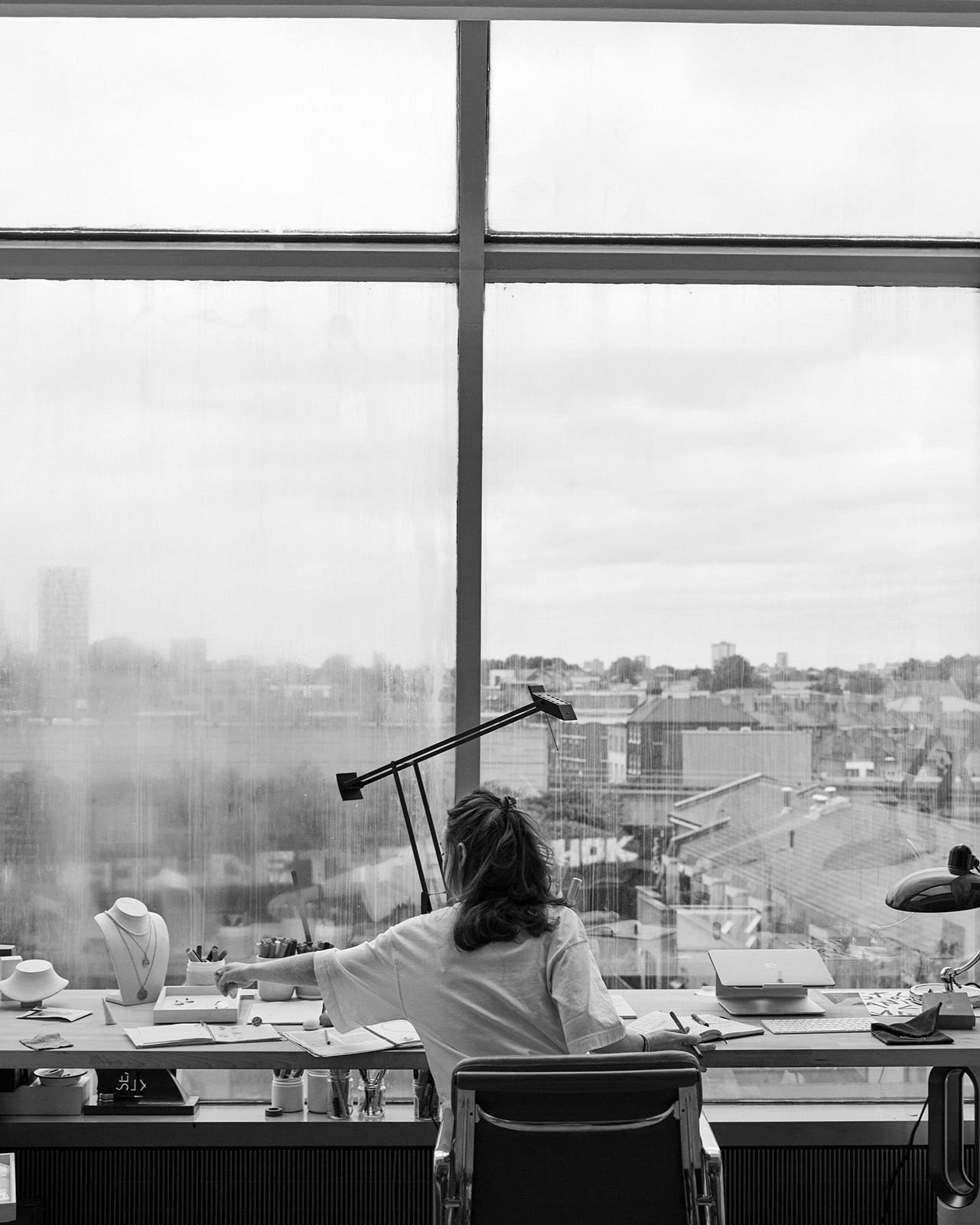 Images of Sadhbh Isabella Roux-Fouillet, Creative Director of jewellery brand Isabella Roux, in her studio in London