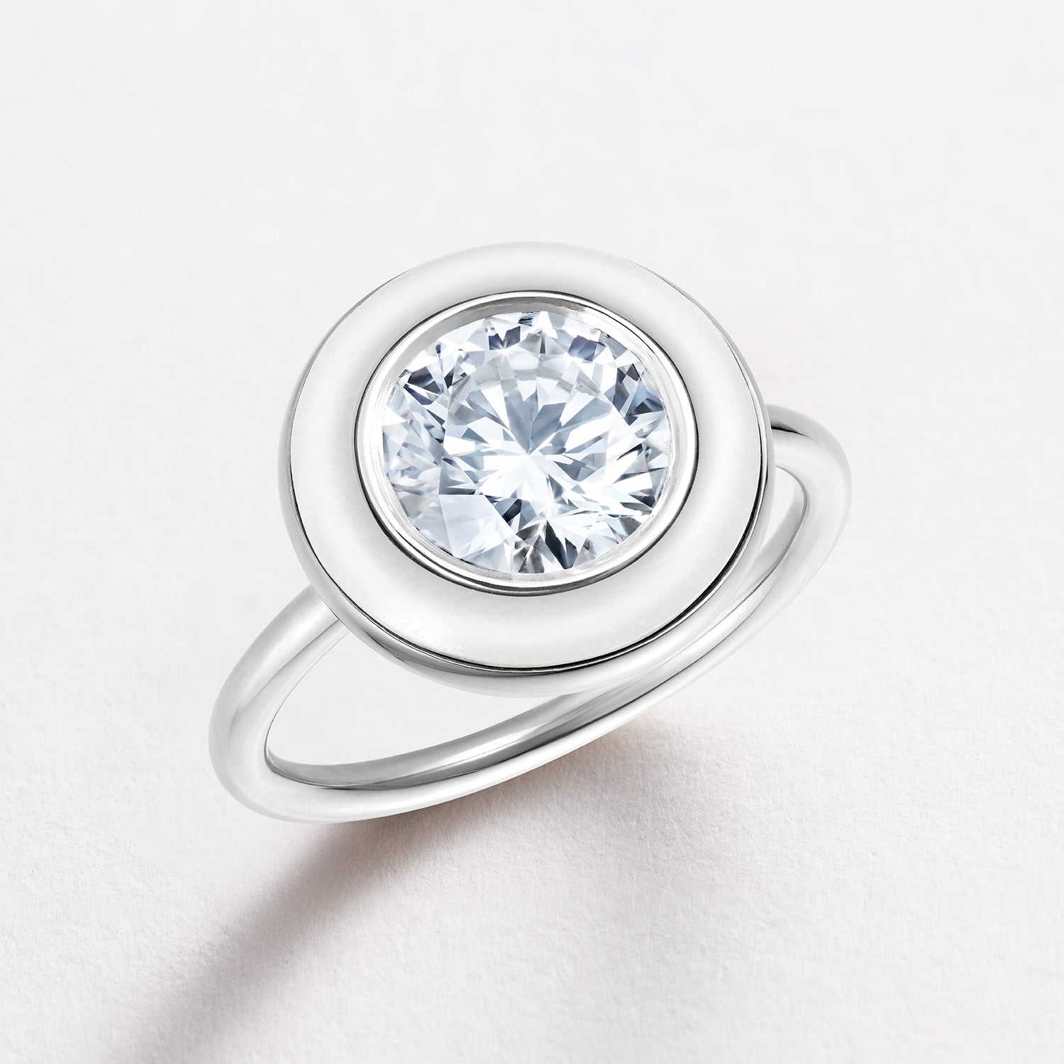 Bespoke 18K white gold Bespoke Classic Ring featuring a customisable 2ct round brilliant lab grown diamond and coloured hardstone of choice surround by Isabella Roux.