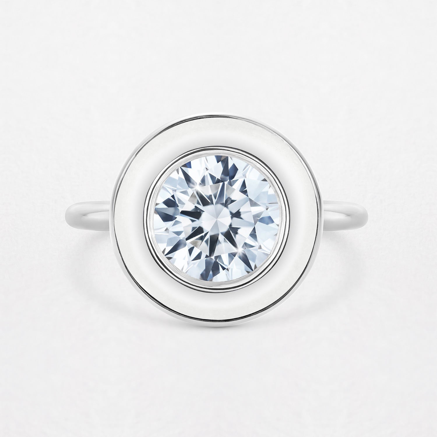 Bespoke 18K white gold Bespoke Classic Ring featuring a customisable 2ct round brilliant lab grown diamond and coloured hardstone of choice surround by Isabella Roux.