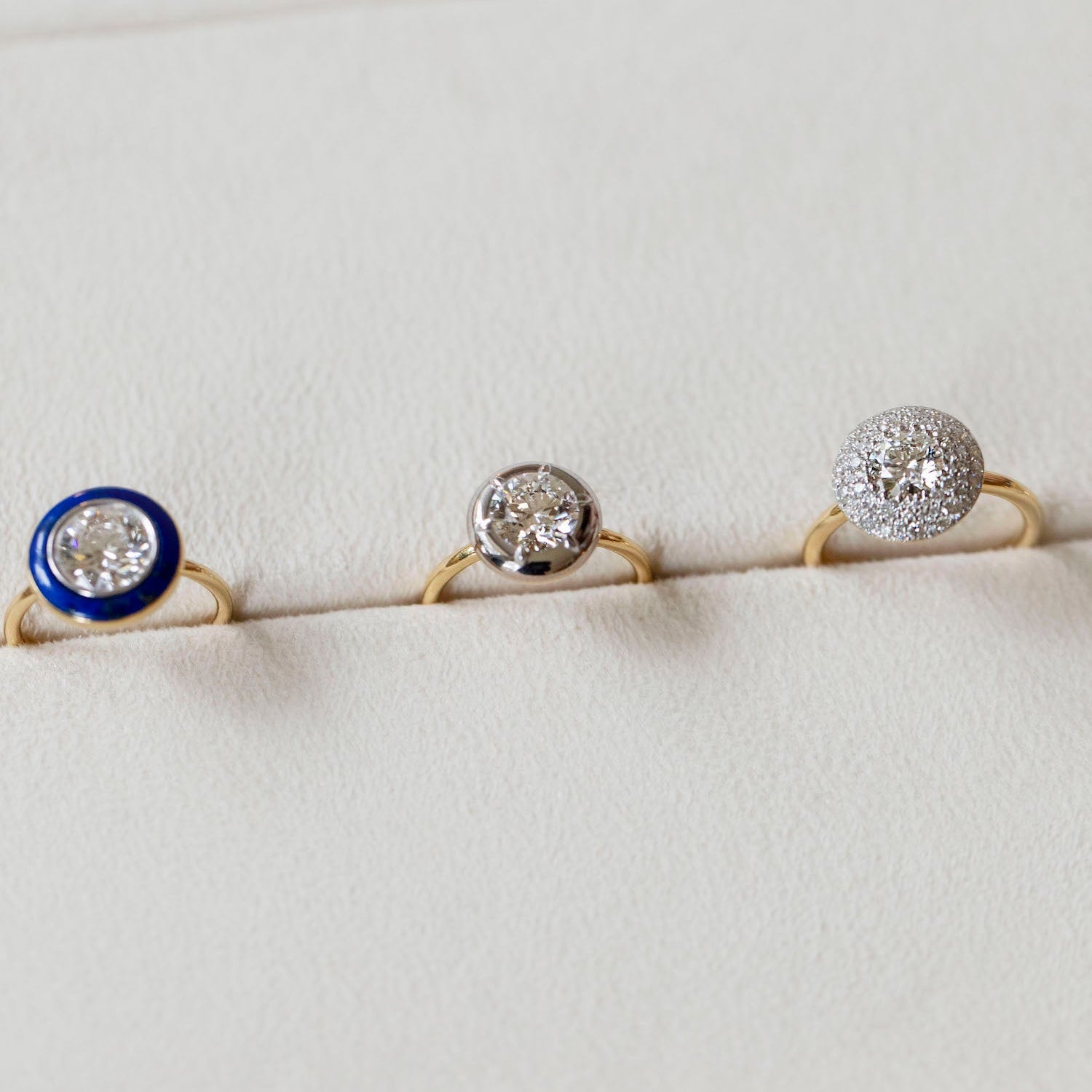 Bespoke 18K yellow and white gold Diamond Rings by Isabella Roux.