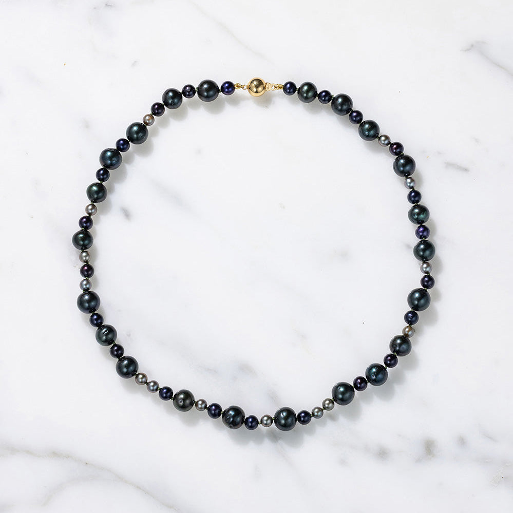 Handcrafted Pebble Pearl 17" Necklace featuring 5mm pearls and small gold pebble spacers by Isabella Roux