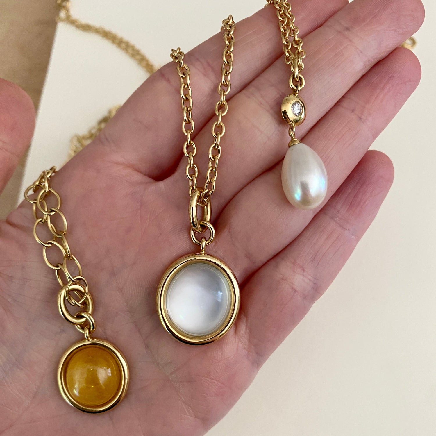 Handcrafted 18K yellow gold Pendants on gold chain by Isabella Roux.