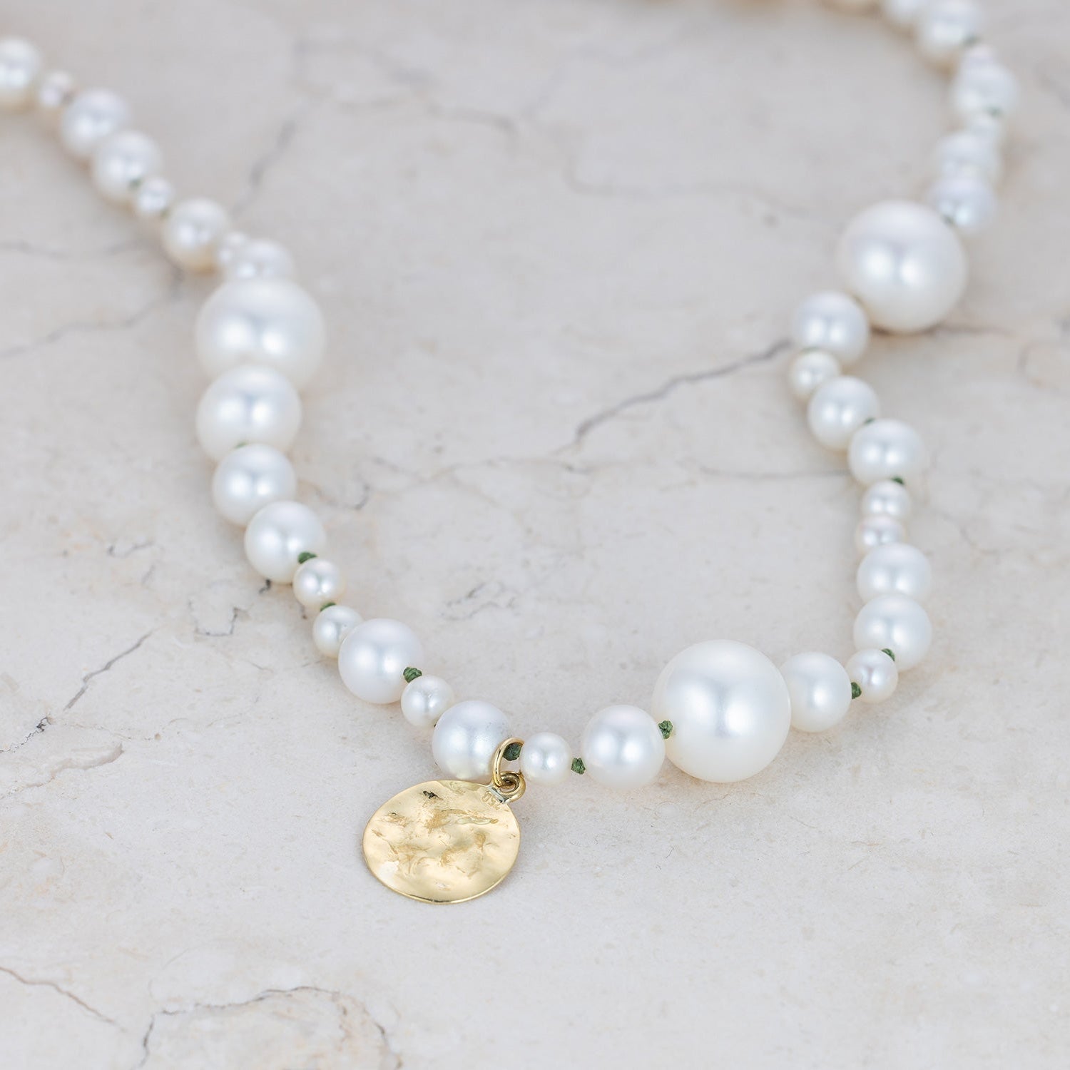 Handcrafted Pebble Pearl & Gold 22" Necklace featuring an alternating pattern of pearls and 18K yellow gold clasp by Isabella Roux
