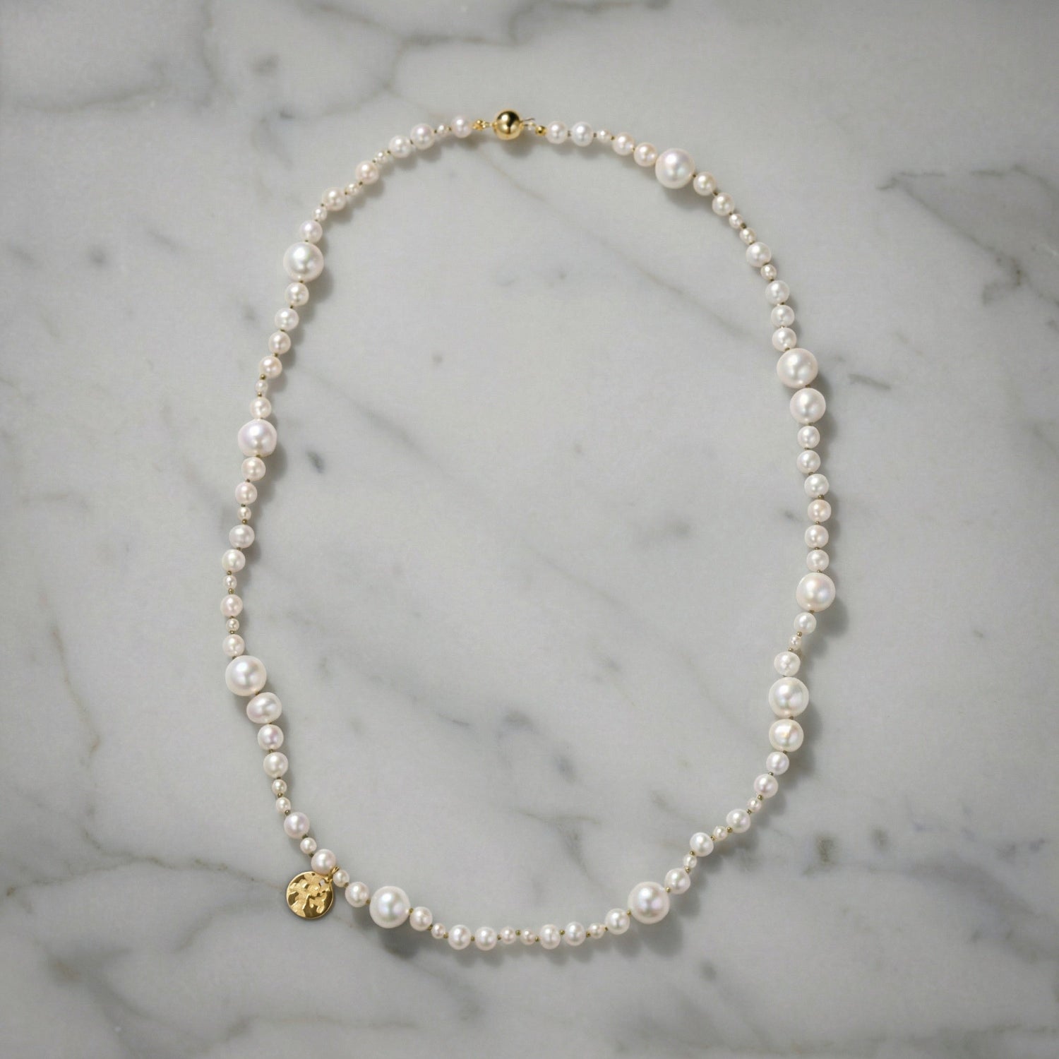 Pearl Pebble & Gold Disc 22 Inch Necklace